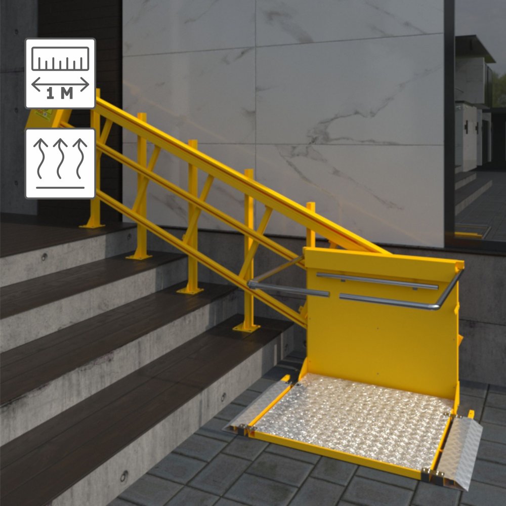 Наклонный подъемник для инвалидов по ТУ НПМ-02, с столбов для крепления, с увеличеной длиной на 1000 мм , с индивидуальным порошковым окрашиванием, с обогревом моторного отсека (для регионов с холодным климатом)