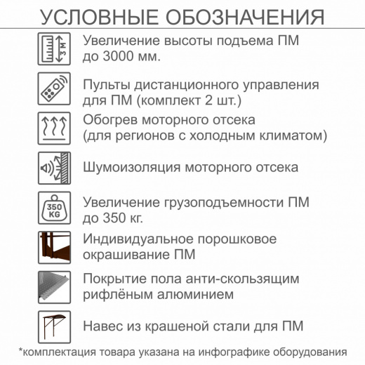 Вертикальный подъемник для инвалидов по ТУ ПМ-01, с индивидуальным порошковым окрашиванием, с пультами дистанционного управления для ПМ (комплект 2 шт.), с обогревом моторного отсека (для регионов с холодным климатом), с шумоизоляцией моторного отсека, с 